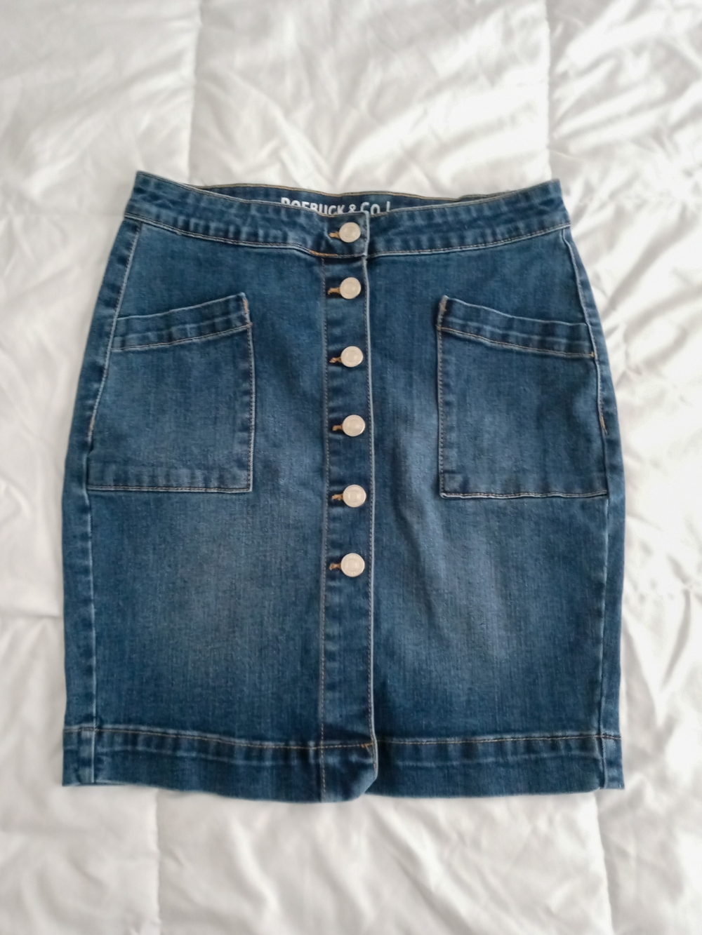 Button-Front Denim Mini Skirt - Dark Blue